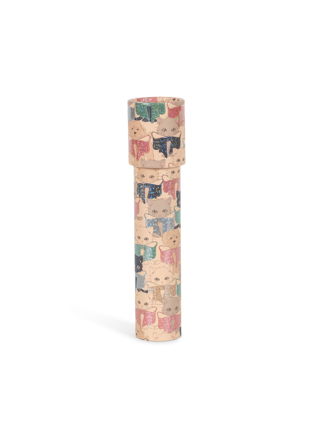 Front view of the Konges Sløjd Kaleidoscope in Like Cats and Dogs print on a white background.