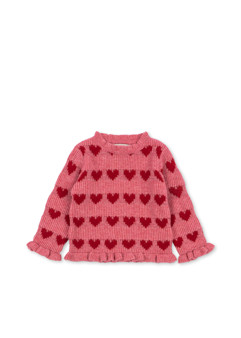 Front view of the Konges Sløjd Laula Sweater in Heart print on a white background.