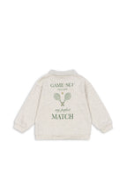 Konges Sløjd long-sleeve polo in off-white melange, back view on a white background