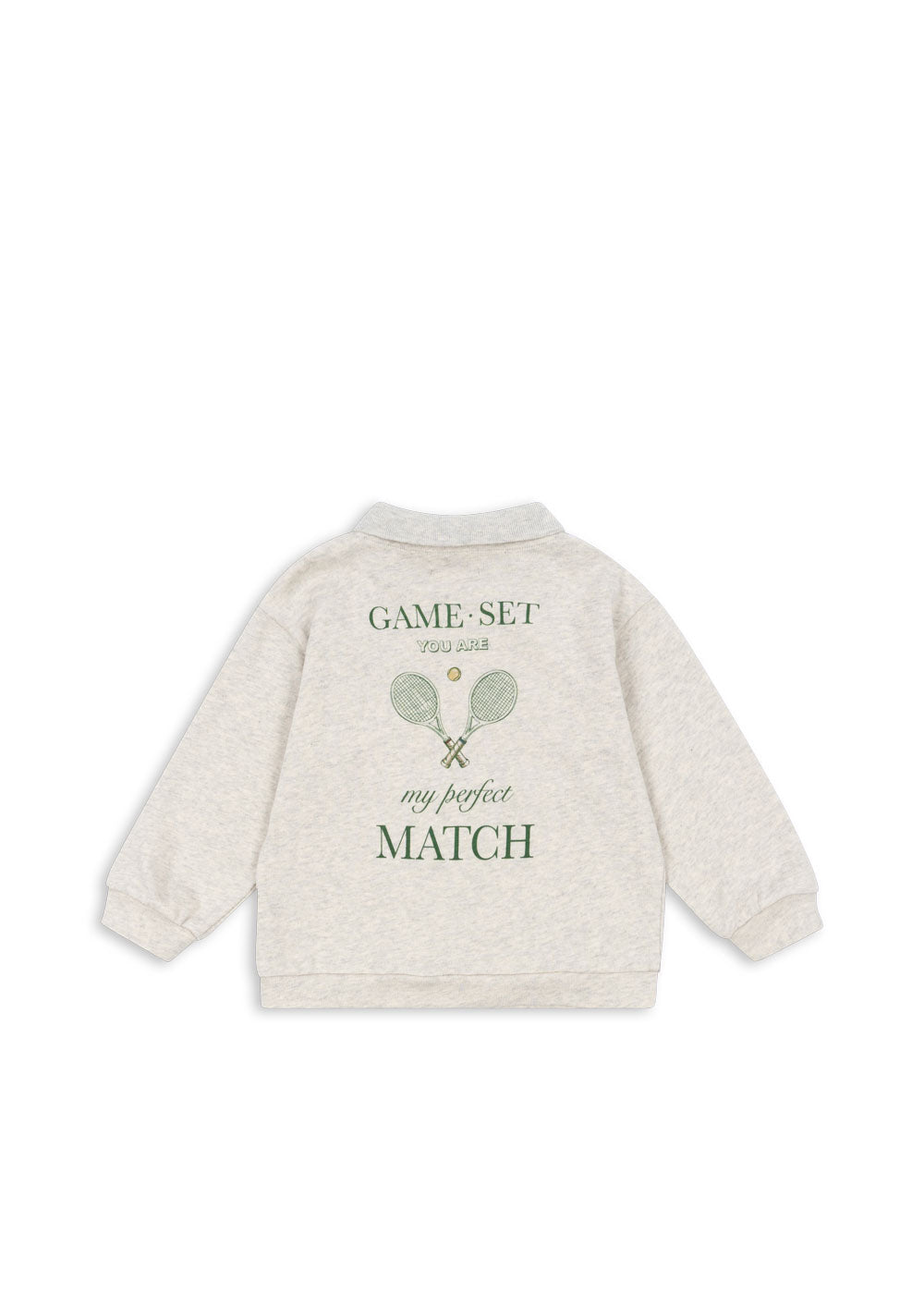 Konges Sløjd long-sleeve polo in off-white melange, back view on a white background