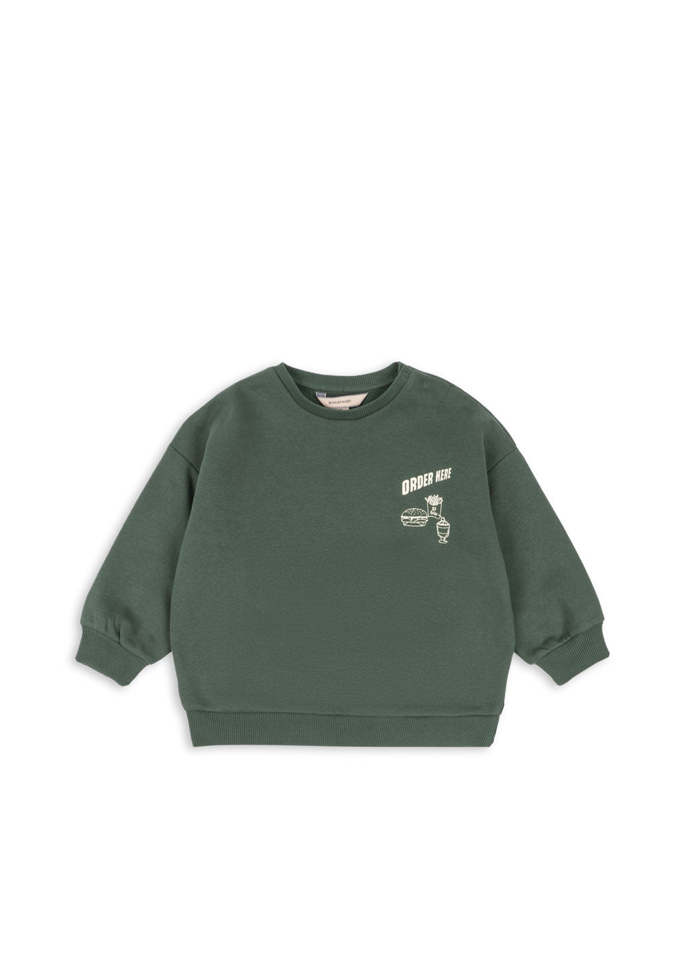 Front view of the Konges Sløjd Lou sweat shirt in Cilantro on a white background