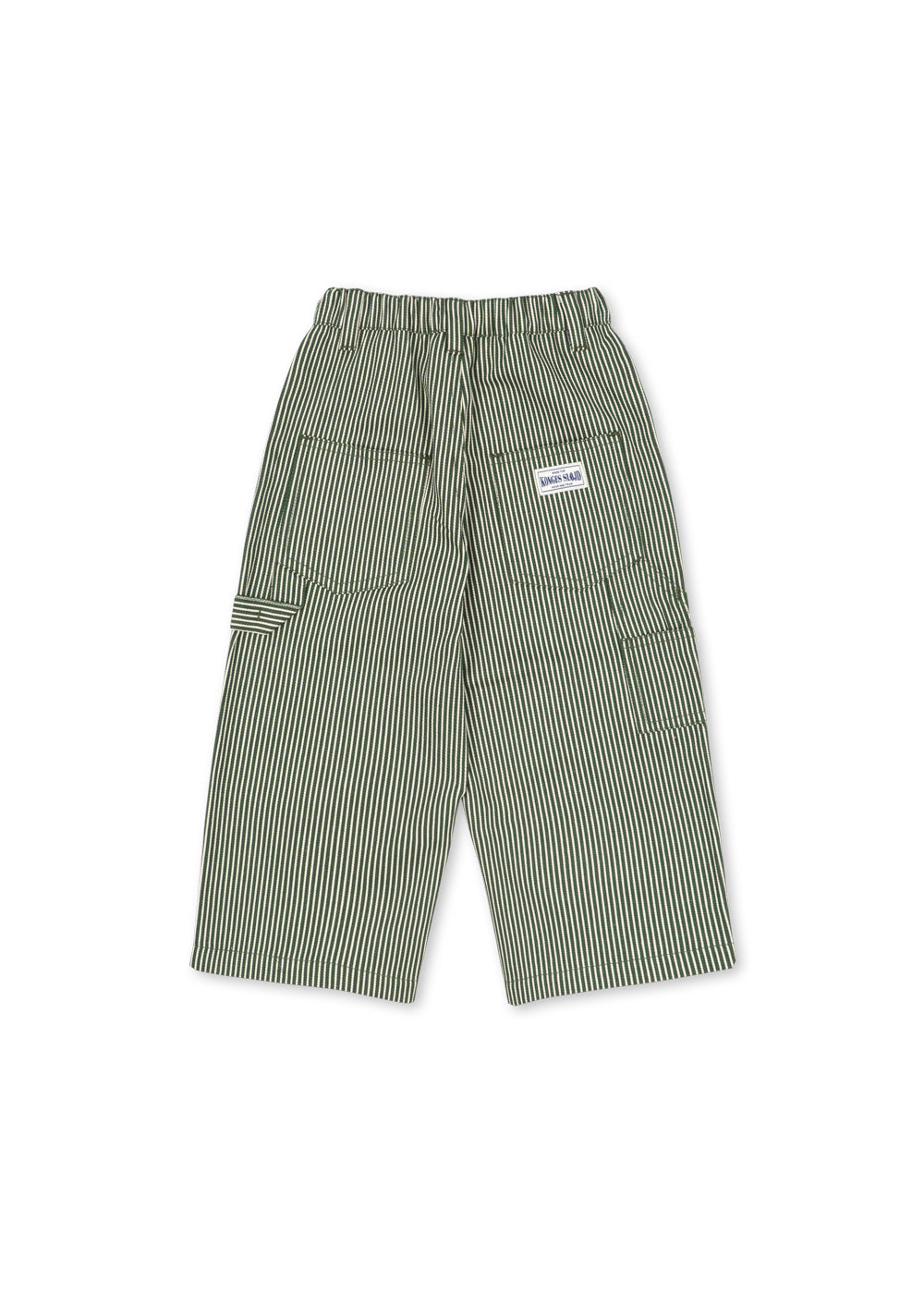 Back view of the Konges Sløjd Luc Pants in Milk Verte Stripe print on a white background.