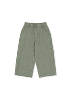 Front view of the Konges Sløjd Luc Pants in Milk Verte Stripe print on a white background.