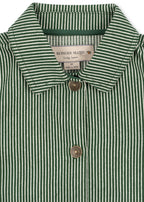 Close-up of the Konges Sløjd Luc Shirt Jacket in Milk Verte Stripe print on a white background.