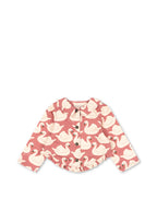 Front view of the Konges Sløjd Magot Frill Jacket in Swan Rose on a white background.