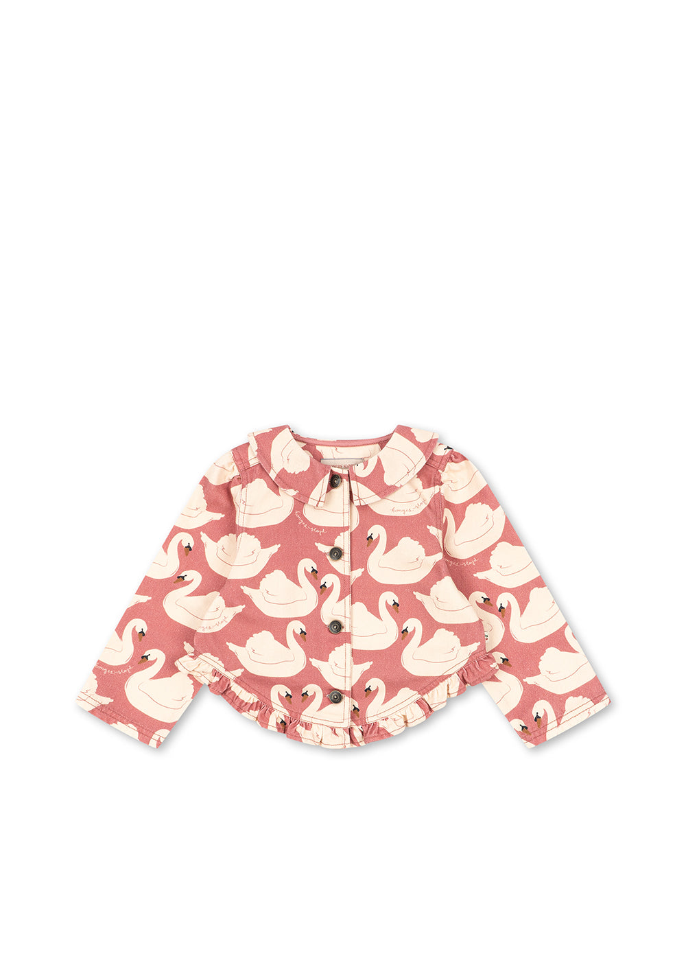 Front view of the Konges Sløjd Magot Frill Jacket in Swan Rose on a white background.