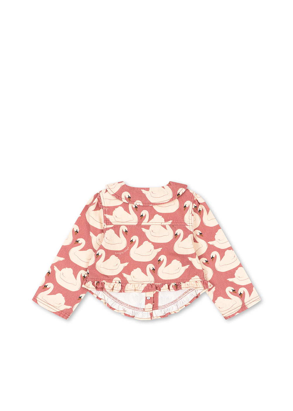 Back view of the Konges Sløjd Magot Frill Jacket in Swan Rose on a white background.
