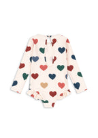 Back view of the Konges Sløjd Manuca longsleeve swimsuit in Bon coeur coloré on a white background