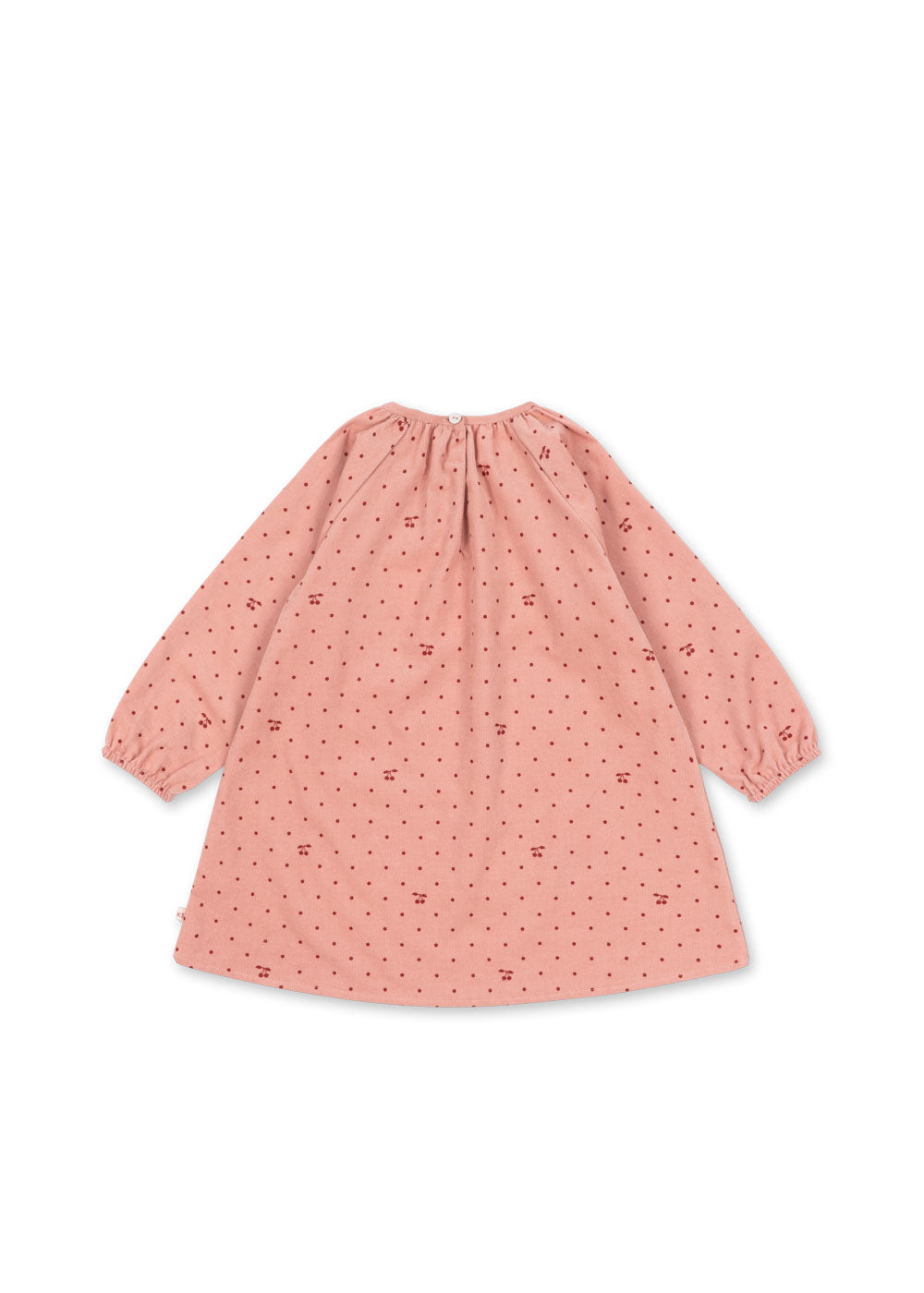 Back view of the Konges Sløjd Marlo Dress in Cherry Dot Scarlet print on a white background.