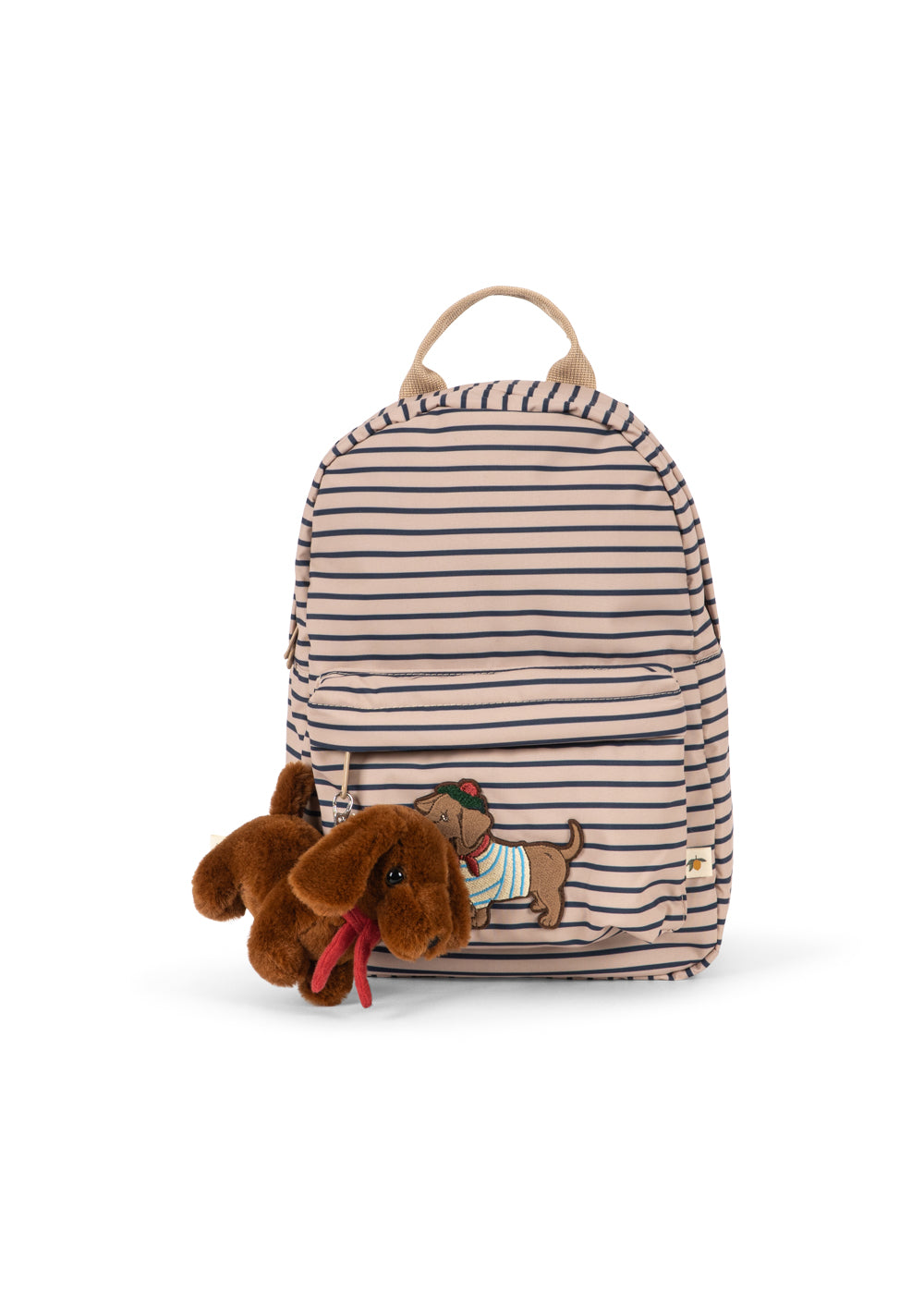 Front view of the Konges Sløjd Nohr mini backpack in Stripe la Mer on a white background.