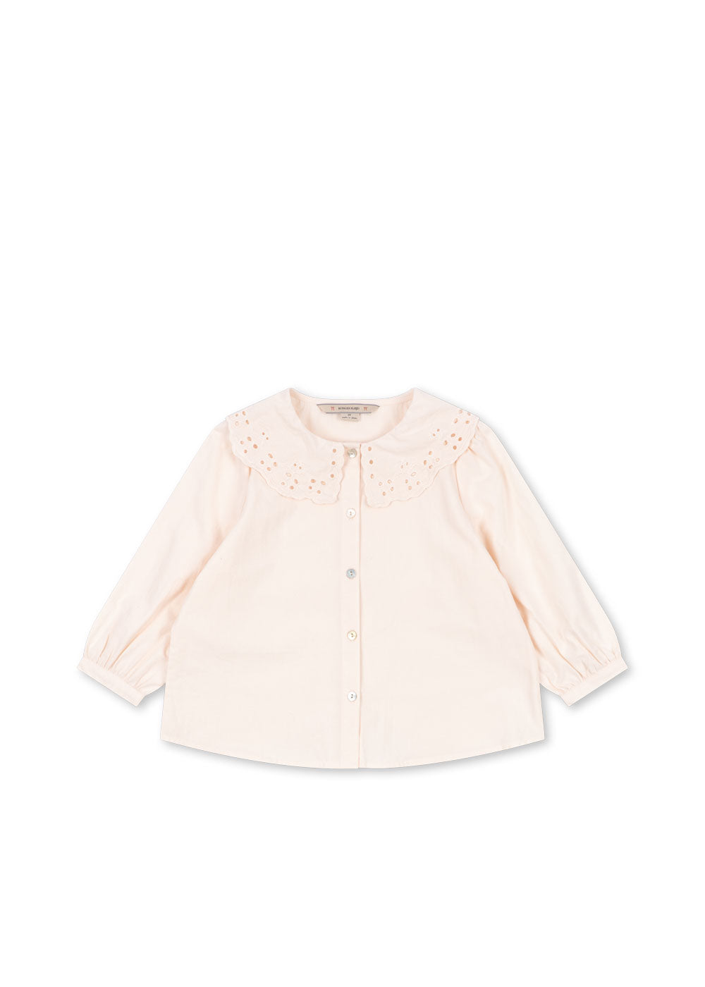 Front view of the Konges Sløjd Rilo Collar Shirt in Powder Puff on a white background.