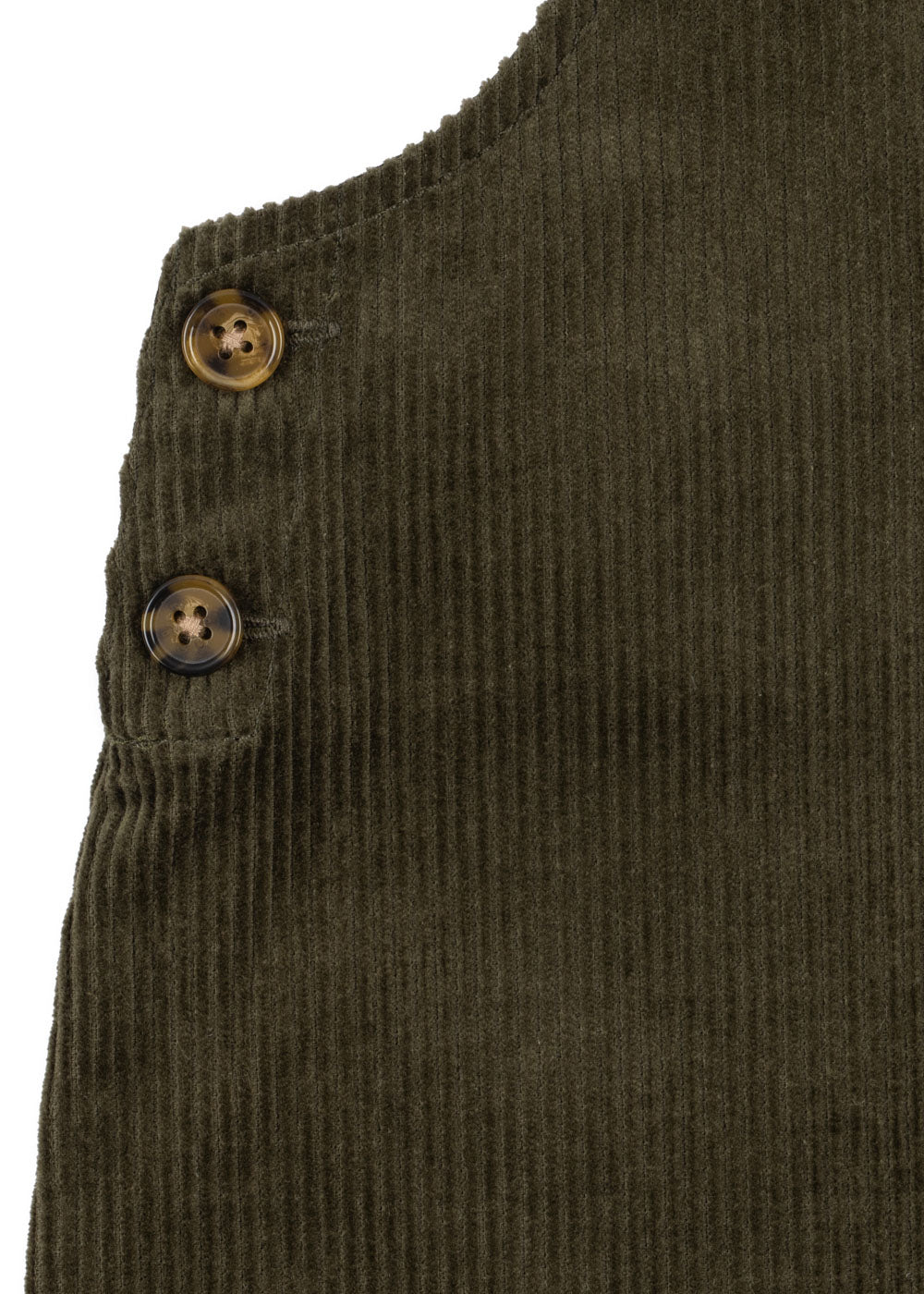 Close-up of Konges Sløjd Sully overall in kalamata fabric and button details