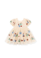 Front view of the Konges Sløjd Yvonne puff dress in Bacio on a white background.