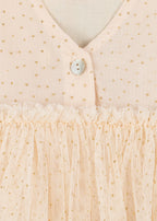 Close-up of the Konges Sløjd Yvonne puff dress in Bacio on a white background.