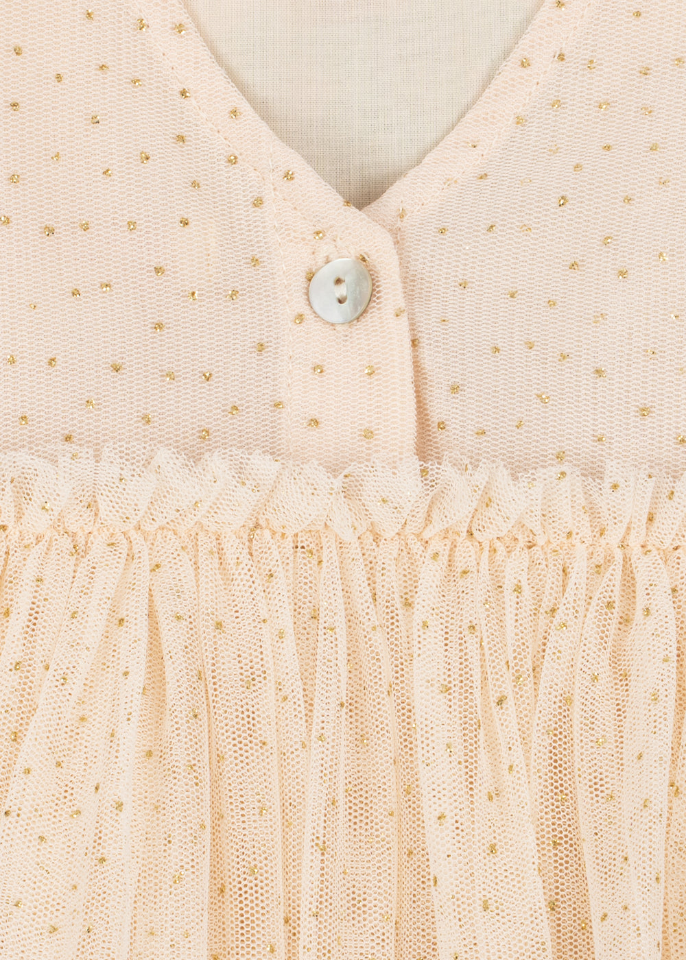 Close-up of the Konges Sløjd Yvonne puff dress in Bacio on a white background.