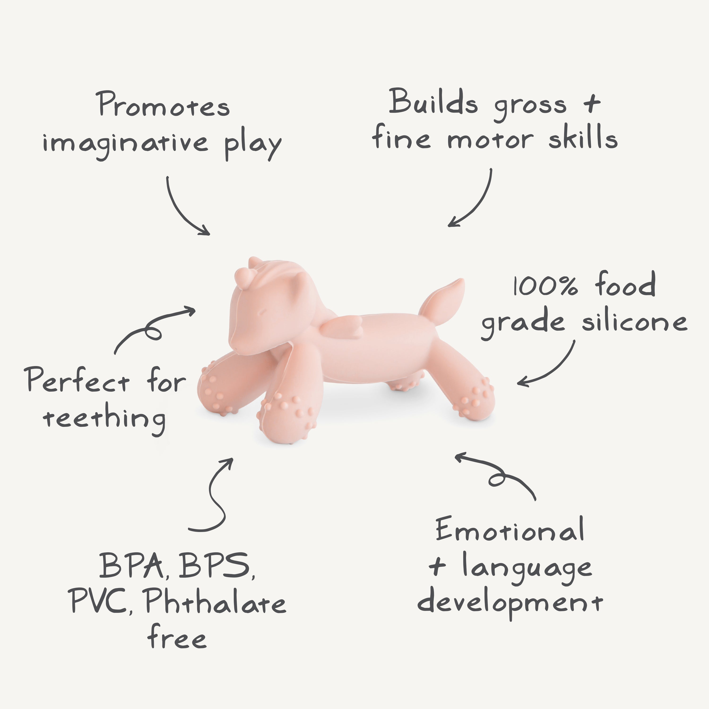 Graphic of a Mushie figurine teether in Unicorn