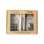 Mushie and Frigg giftbox in boy in original packagin on a white background