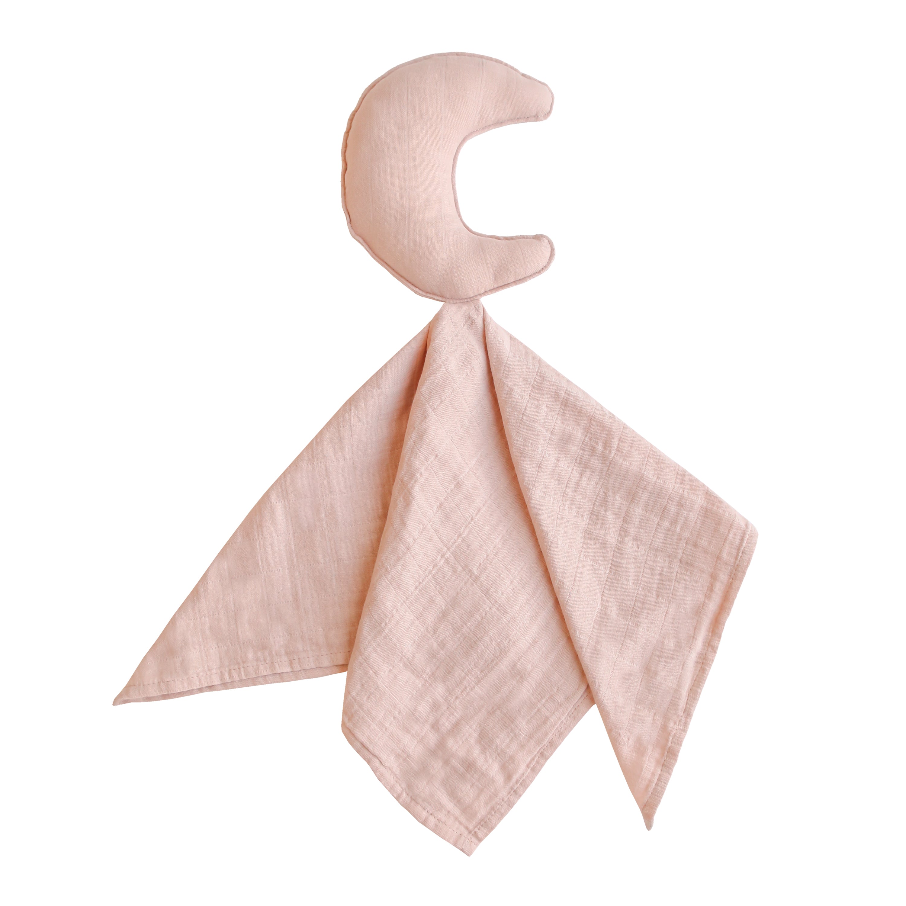 Mushie lovey blanket moon in Blush on a white background