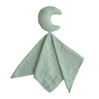 Mushie lovey blanket moon in Roman green on a white background