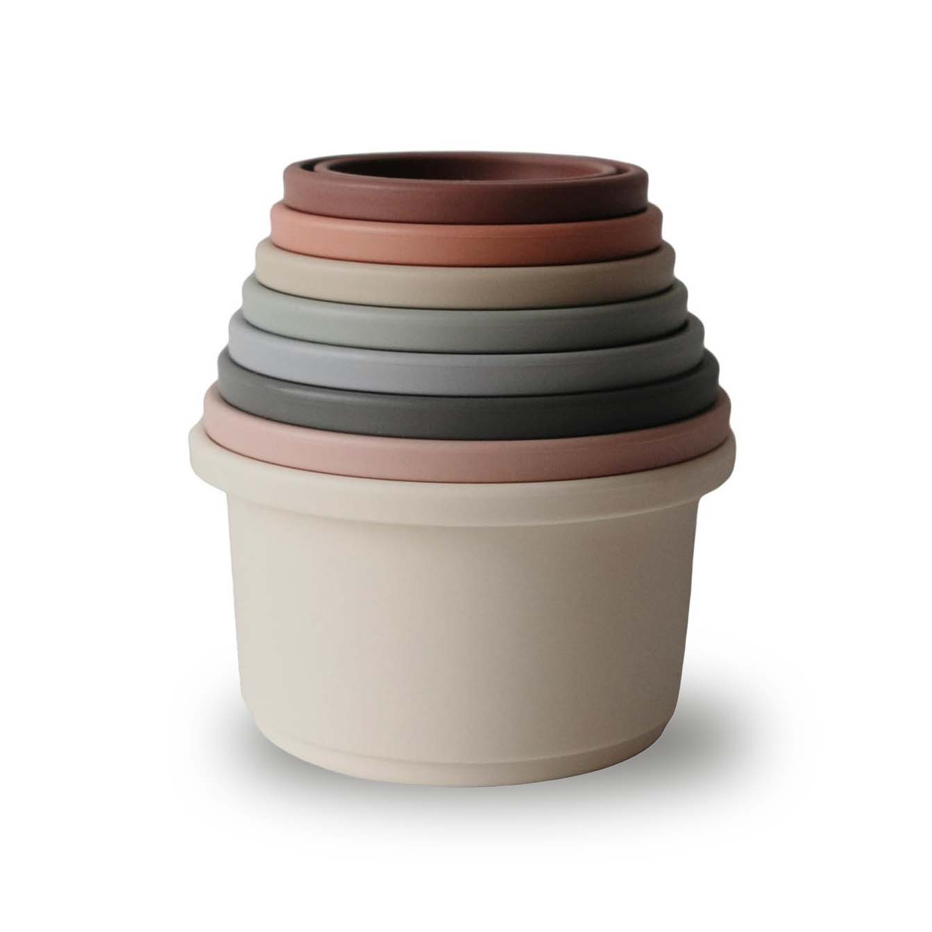 Mushie stacking cups in Original nested together on a white background