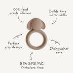 Graphic of a Mushie silicone teether in Dog