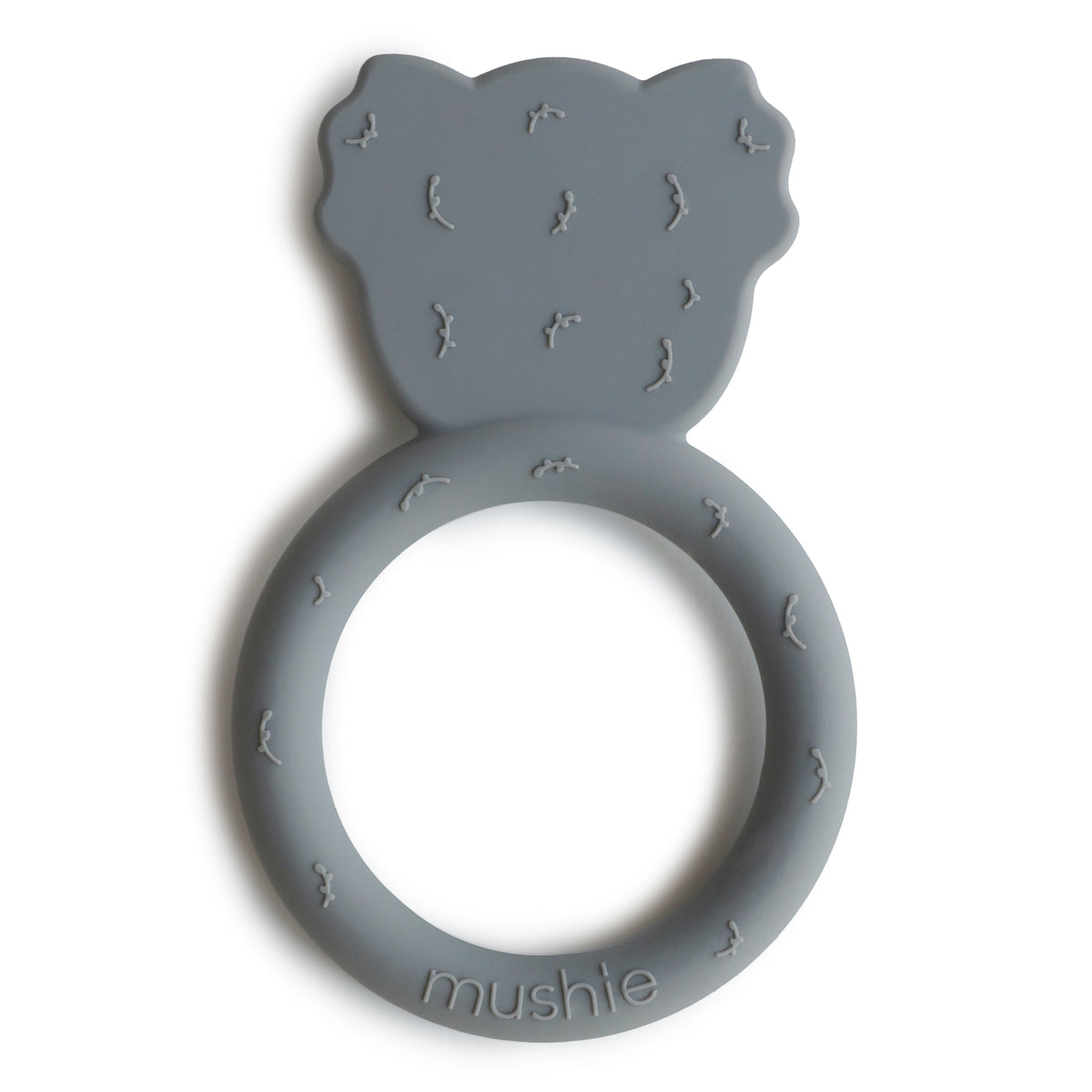 Back view of a Mushie silicone teether in Koala on a white background