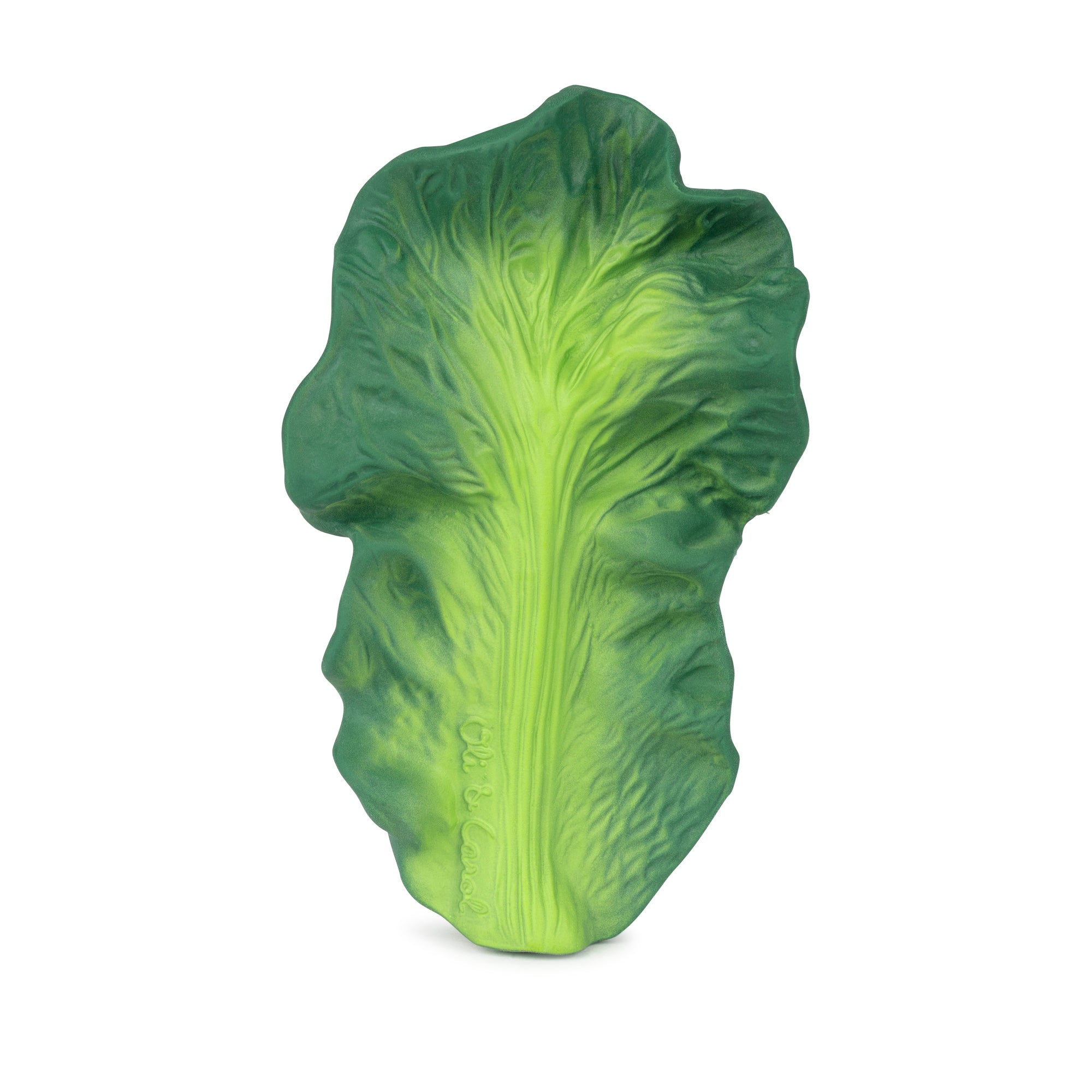 Oli & Carol Kendall the Kale natural rubber teether on a white background
