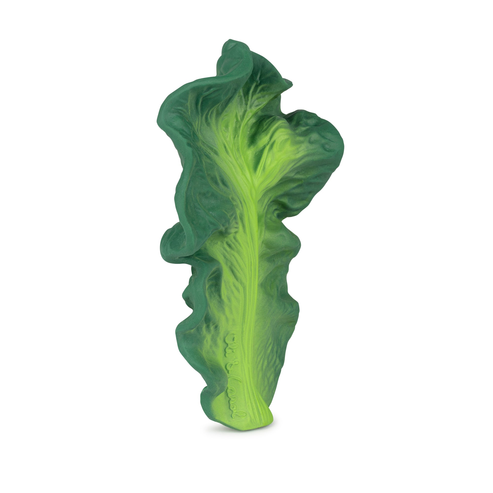 Oli & Carol Kendall the Kale natural rubber teether on a white background