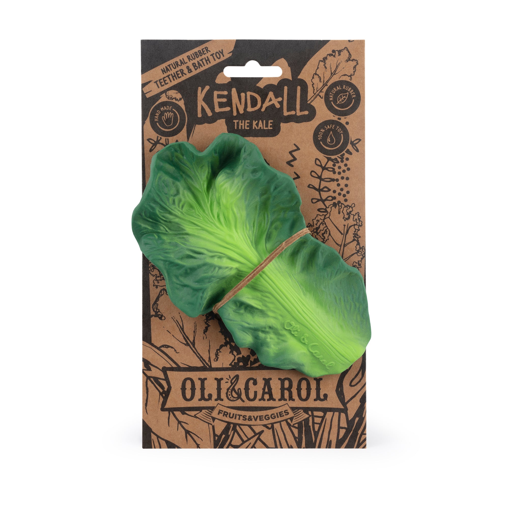 Oli & Carol Kendall the Kale natural rubber teether in original packaging