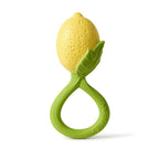 Oli&Carol Lemon baby rattle toy in natural rubber on a white background