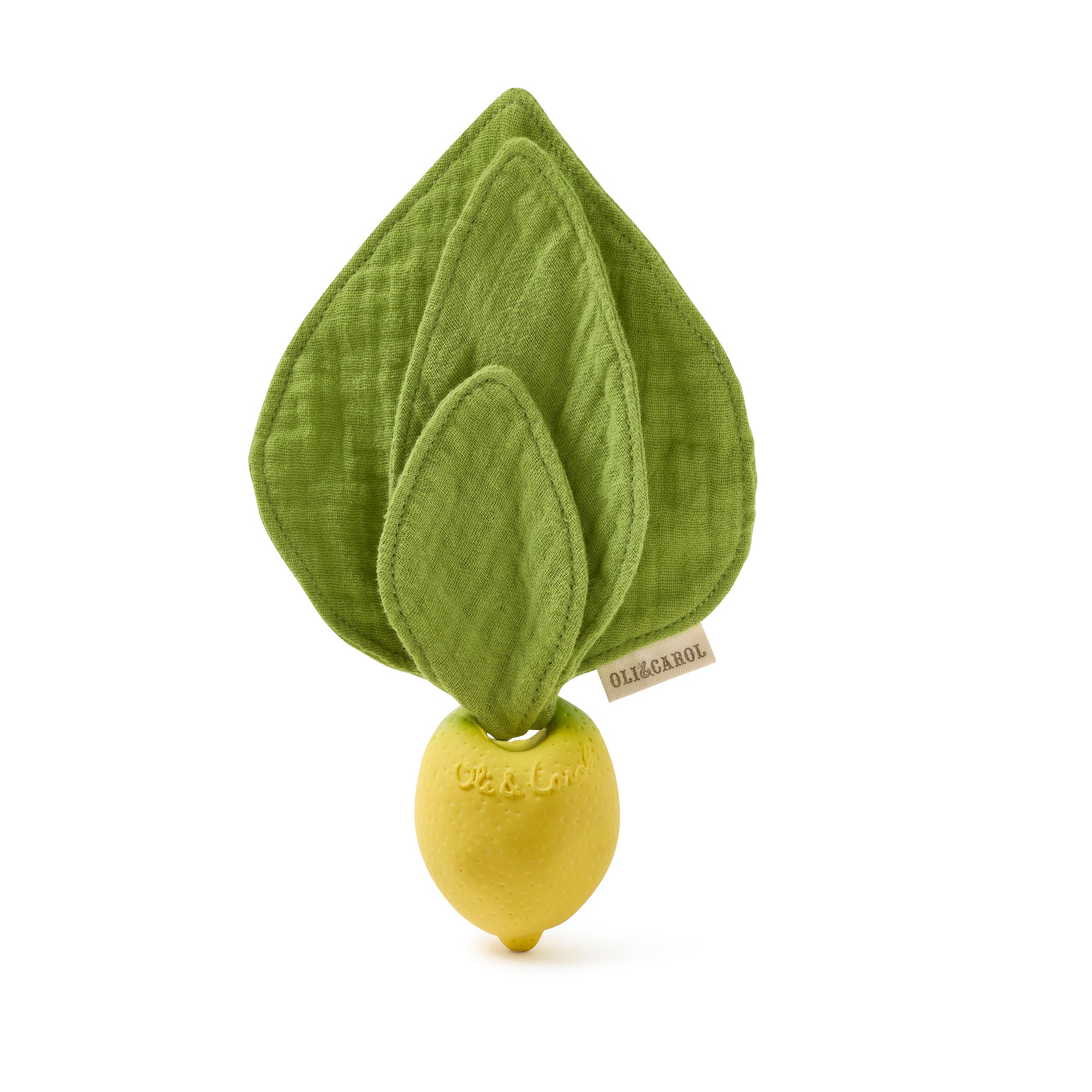 Oli & Carol Lou the Lemon doudou teether in natural rubber on a white background