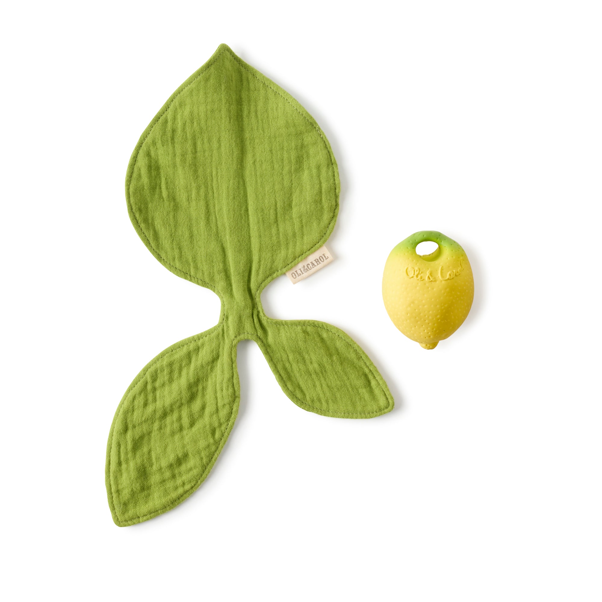 Oli & Carol Lou the Lemon doudou teether in natural rubber on a white background
