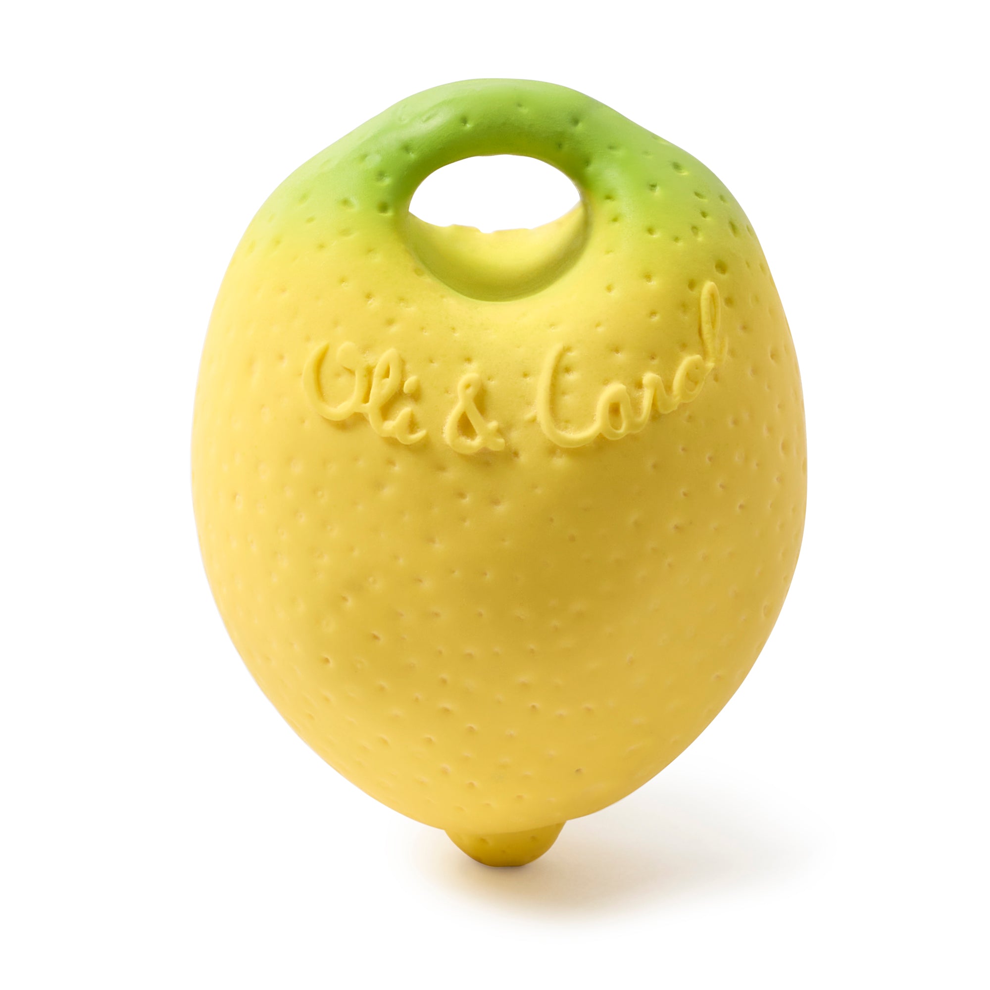 Oli & Carol Lou the Lemon doudou teether in natural rubber on a white background