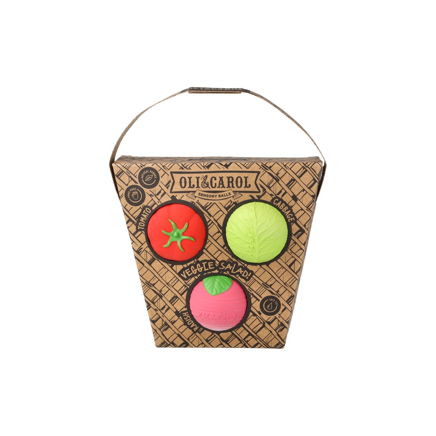 Oli&Carol Veggie Soup sensory balls in original packaging set on a white background