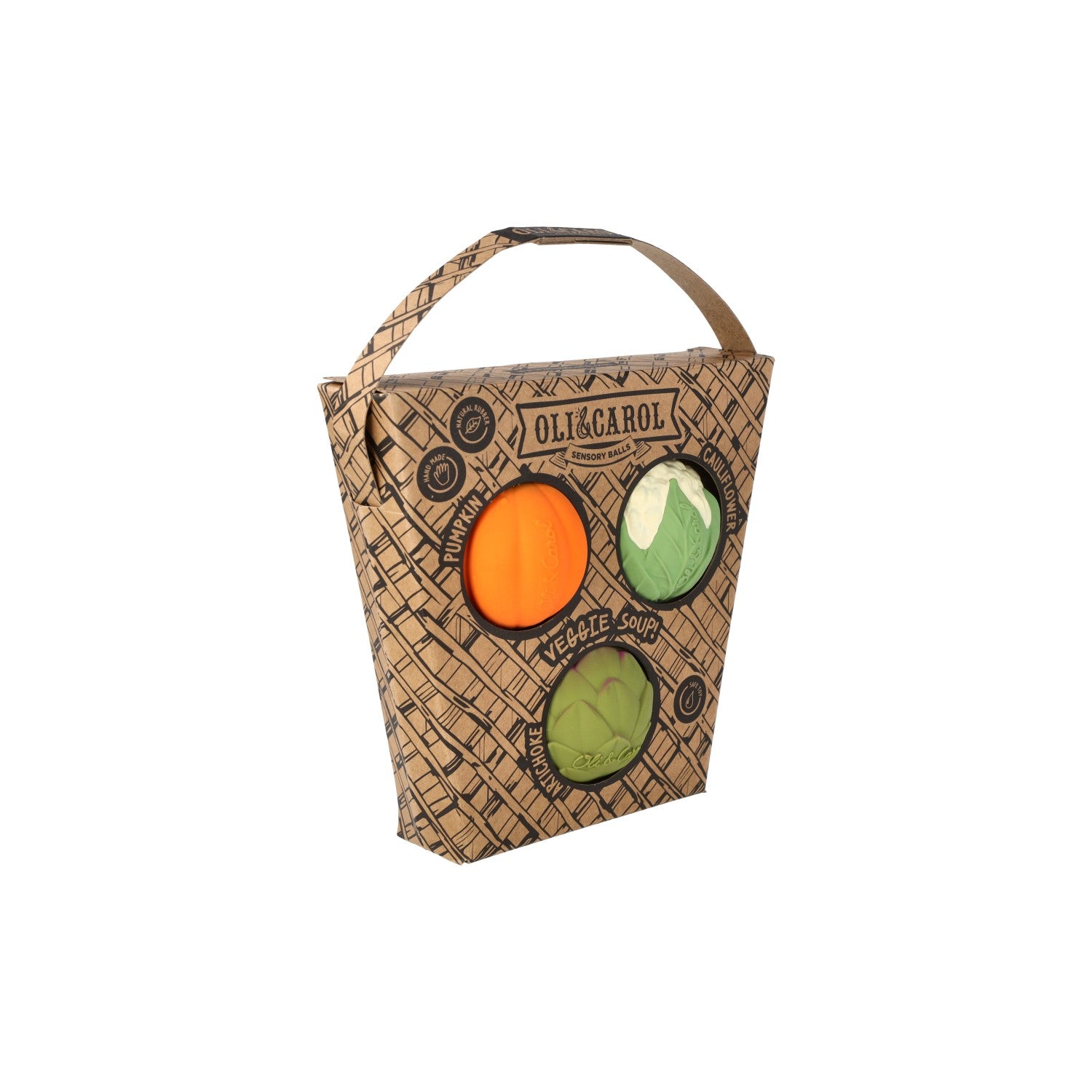 Oli & Carol Veggie Soup sensory balls set in original packaging on a white background