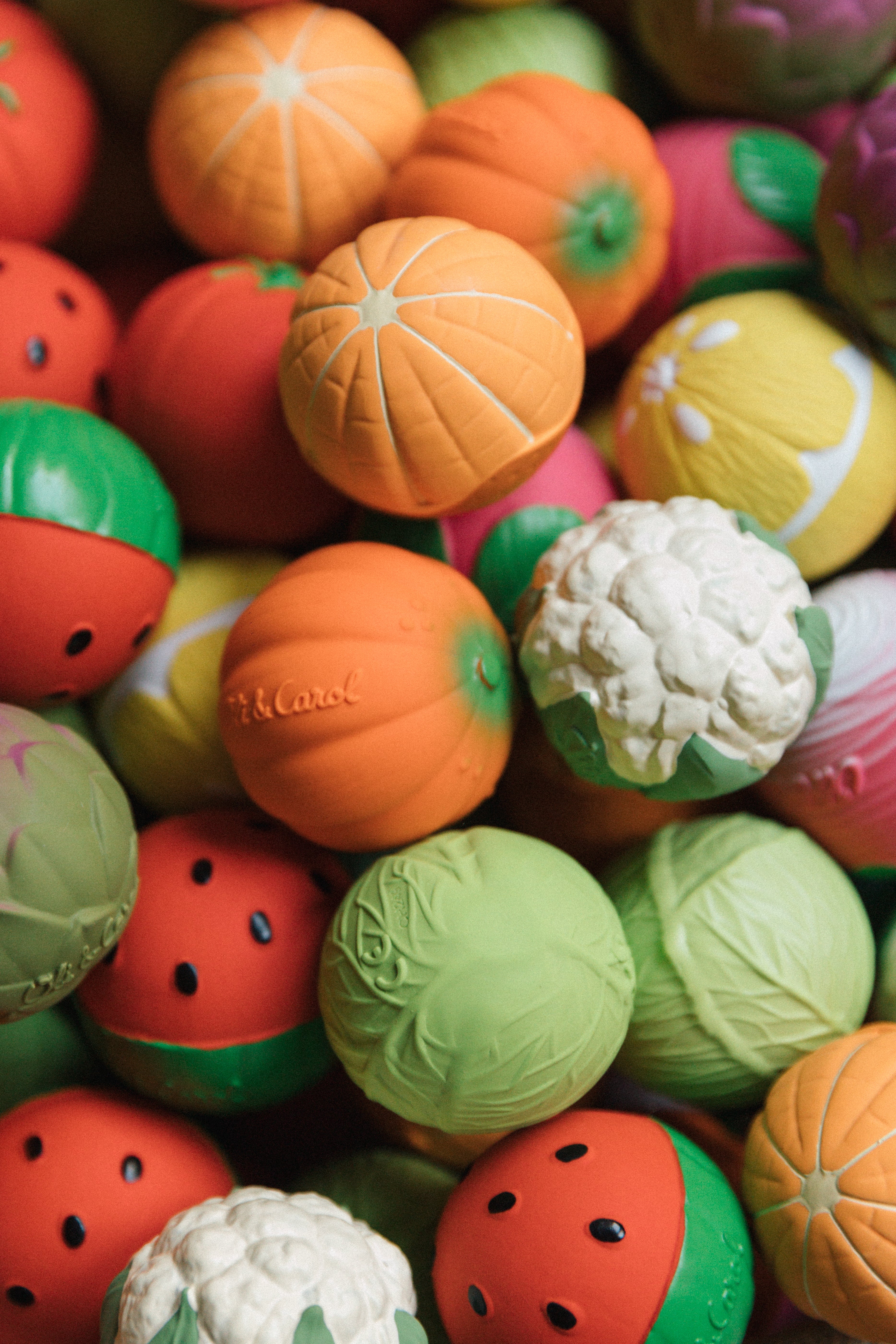 Oli & Carol Veggie Soup sensory balls set styled with other sensory balls (not included)