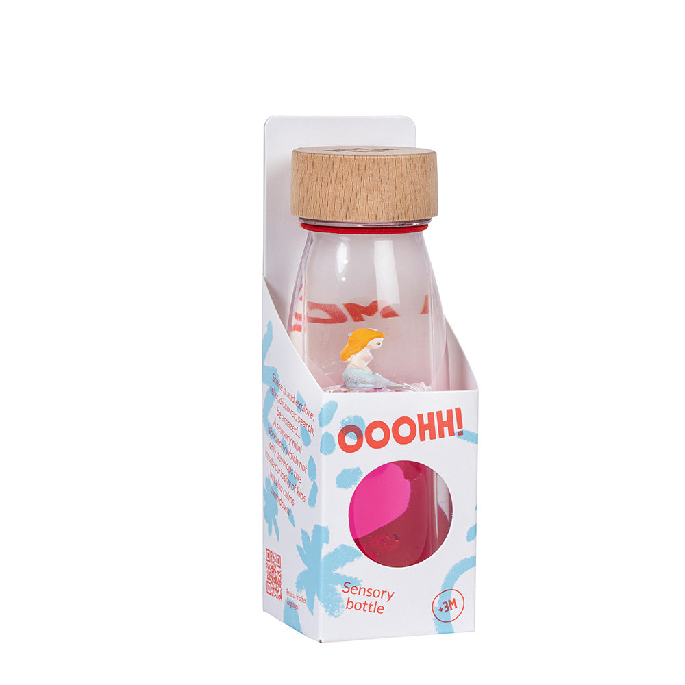 Petit Boum Sea sparkle sensory bottle displayed with original packaging