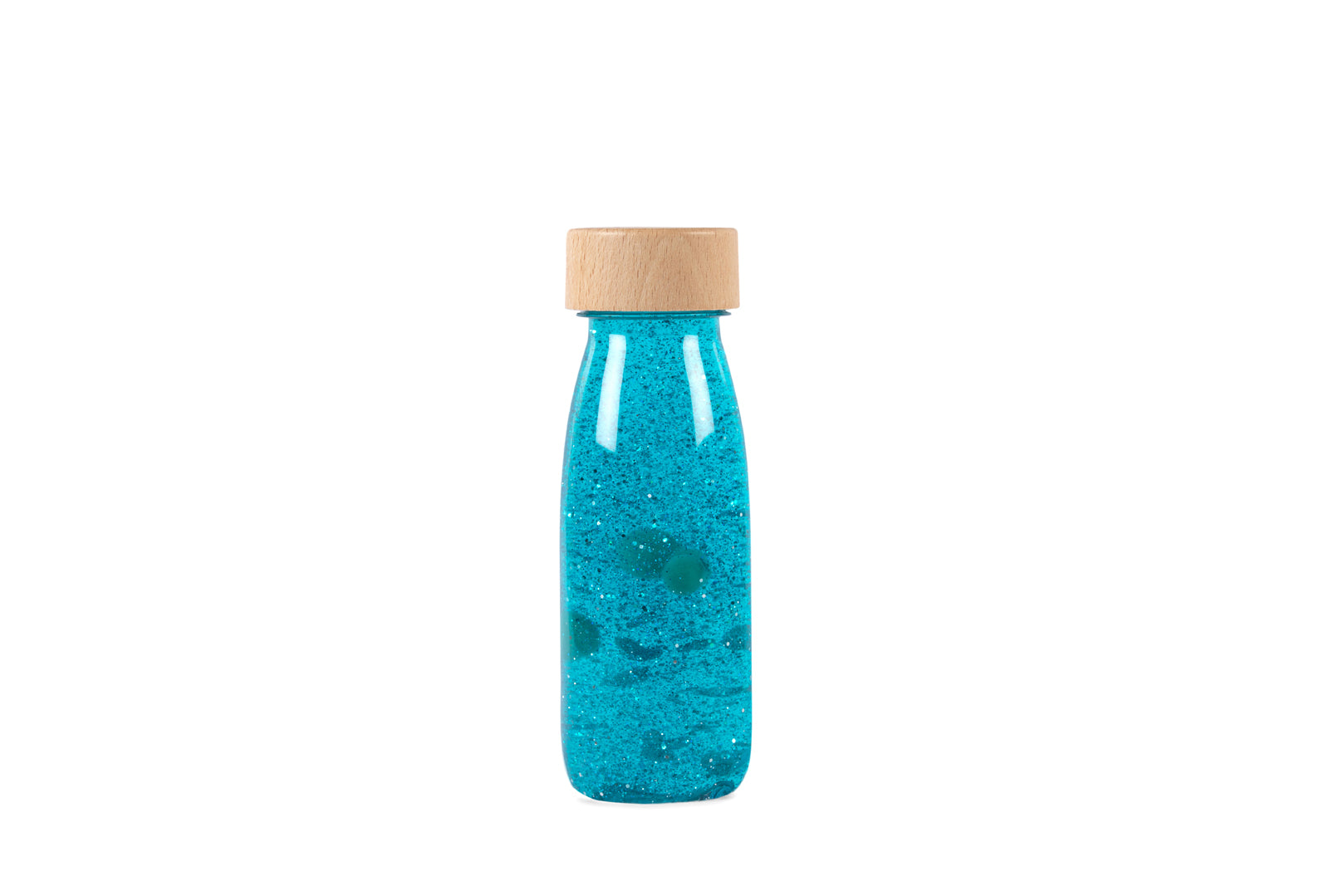 Petit Boum Turquoise sensory bottle, front view
